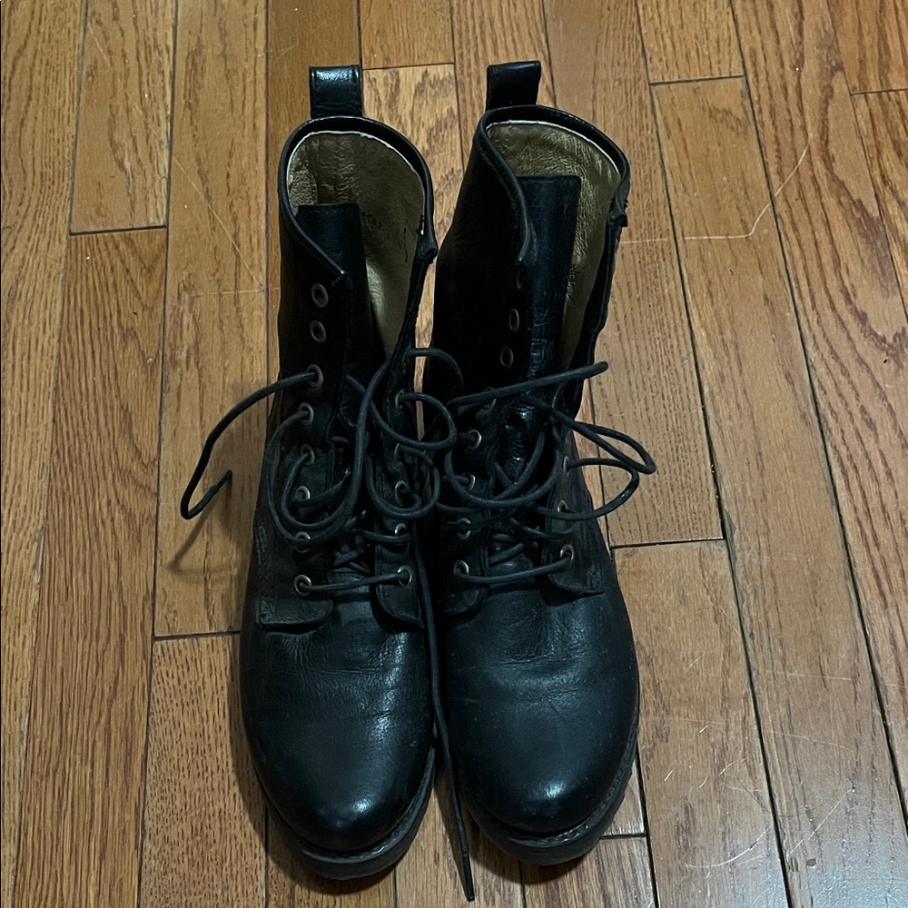 Frye Black Leather Combat Boots
